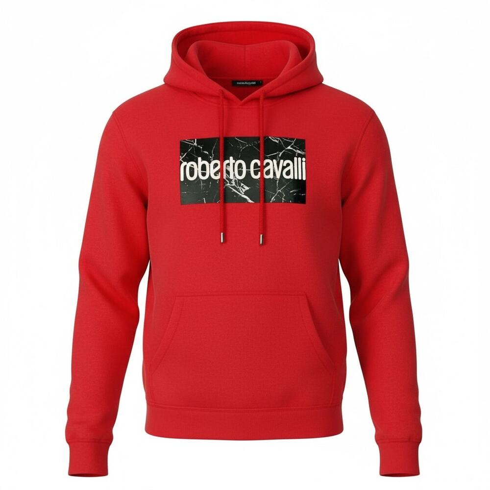 Roberto Cavalli Signature Logo Men's Small Red Hoodie Casual Luxury Sportswear